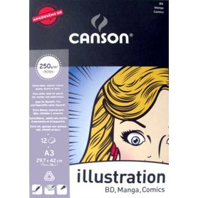 Blok lepený CANSON ILLUSTRATION BD&Comics&Manga (250 g/m2, 12 archů) - různé velikosti